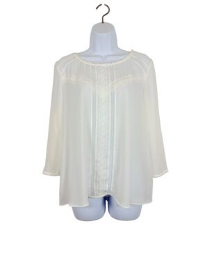 LC Lauren Conrad White Lace Trim Blouse Size Large Romantic Boho Top